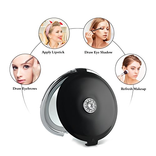 LED Lighted Travel Makeup Mirror, Aixiangpai 1X/10X Double Sided Magnifying and Illuminated Folding Mirror(MINI-BLACK)