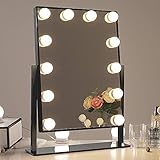 Chende Glossy Black Lighted Vanity Mirror with Dimmable LED Bulbs, Hollywood Style Makeup Mirror with Lights for Touch Control Design, 3 Different Lighting Settings (4030 Black)