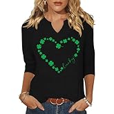 3/4 Sleeve St Patrick's Day Shirts for Women Lucky Irish Shamrock Graphic Shirts Festival Party Tops Blouse