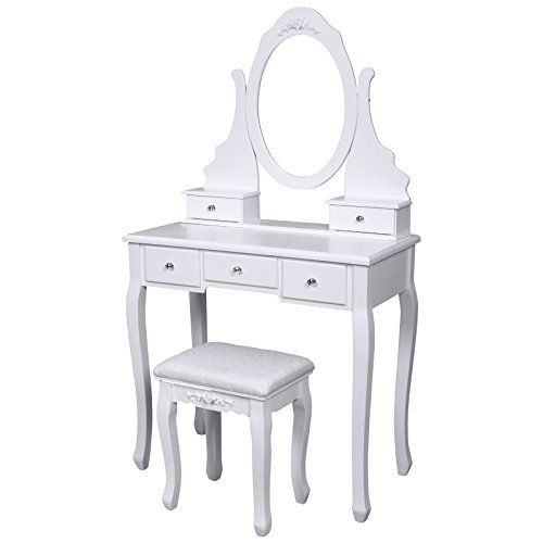 Buy Cheap SONGMICS Vanity Set w/ Stool and Mirror Make-up Dressing Table, 5 Drawers with 2 Dividers ...