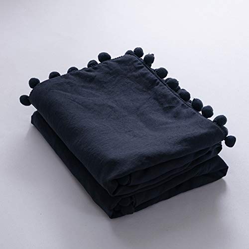 MoonxHome Pom Pom Fringe Pillowcases, Double Brushed Microfiber Pillow sham Pillow Cover Set King Size Navy