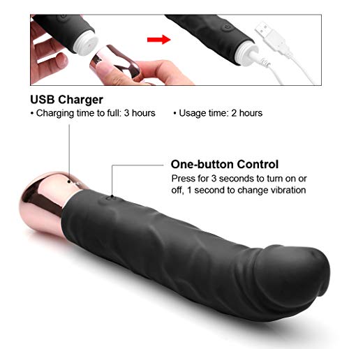 Rechargeable Realistic Dildo Vibrator for Women,G-Spot & Clitoral Stimulation with 10 Vibration Modes Adult Sex Toy for Couples Women (Black)