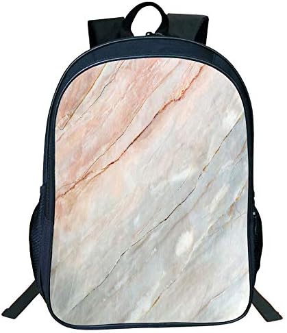 3D Print Design Black Double-Deck Rucksack,Marble,Onyx Stone Textured Natural Featured Authentic Scratches Artful Illustration Decorative,Peach Pale Grey Kids,Personalized Design.15.7"x 11.8"x 6.3