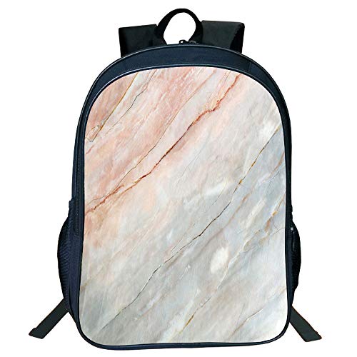 3D Print Design Black Double-Deck Rucksack,Marble,Onyx Stone Textured Natural Featured Authentic Scratches Artful Illustration Decorative,Peach Pale Grey Kids,Personalized Design.15.7"x 11.8"x 6.3