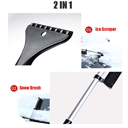 DIY home Extendable Telescopic Snow Brush and Ice Scraper with ABS Shovel Head ，Aluminium Alloy Snow Removal for Cars, Trucks, Windows Windshield Glass Scrape Frost Ice Remover Tool(16.5”-26”)