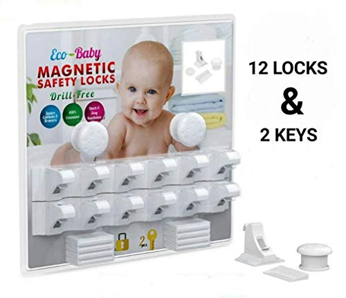 Eco-Baby Child Safety Magnetic Cabinet and Drawer Locks for Proofing Kitchen 12 Pack Child Latches