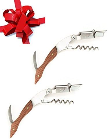 Bahoki Essentials Waiter's Corkscrew with Bottle Opener and Foil Cutter - Made of Stainless Steel and Contains Wooden Handle - Ideal for Restaurant &amp; Bar Use - Bundle of 2