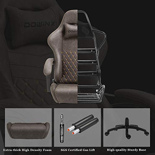 Dowinx-Silla-para-Gaming-de-Oficina-de-Escritorio-con-Masaje-y-Soporte-Lumbar-Estilo-Vintage-Silla-giratoria-de-Cuero-PU-con-Respaldo-Alto-y-Ajustable-con-reposapies-marron