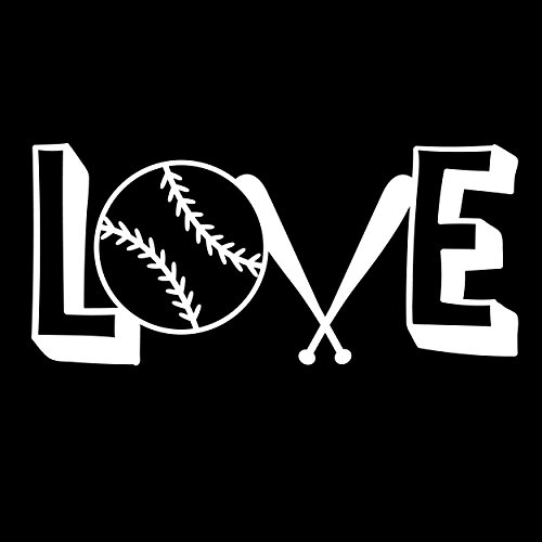 DD996W Love Baseball Spelled Out Decal Sticker | 5.5-Inches By 2.5-Inches | Premium Quality White Vinyl