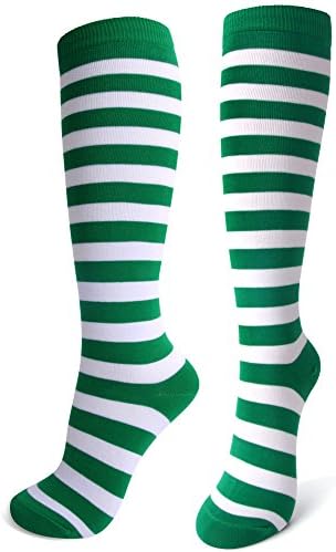 Delisocks Green Stripe Novelty Casual Cute Sexy Women's Cotton Knee High Socks