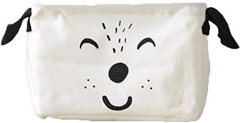 Collapsible Storage bin basket with handles perfect for nursery, kids, pet toy storage basket (White, Dog)