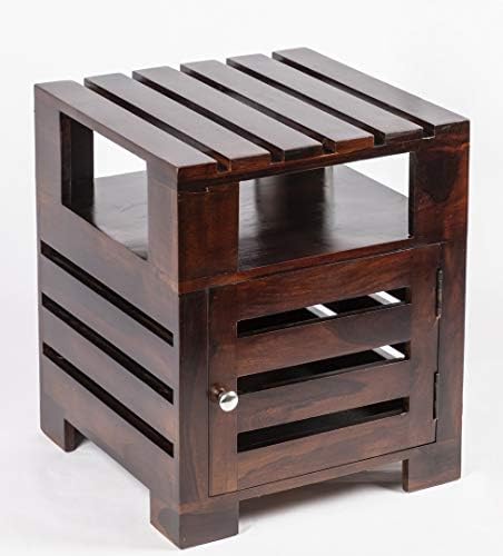 Ikiriya Harvey Sheesham Wood End Table | Corner Table | Tea Table | Bedside Table in Dark Walnut Finish (1 Yr. Warranty)