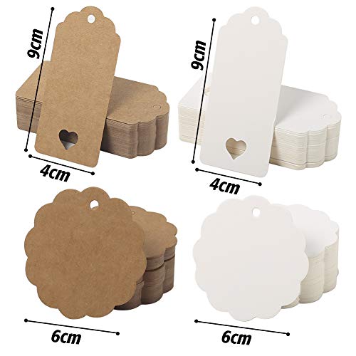 SallyFashion Kraftpapier Anhänger, 200 Stk. Geschenkanhänger Etiketten Kraftpapier Tags Karten mit Jute Schnur für Hochzeit Geschenk Weihnachten