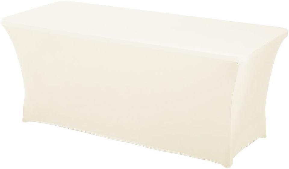 Haorui Rectangular Stretch Spandex Table Cover Fitted Tablecloth for Party Tradeshows Vendors(4 ft. Ivory)