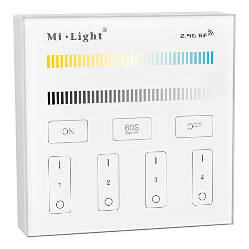 lighteu, Milight Miboxer 4 Zone CCT Adjust Wall Mounted Smart Panel Remote Controller for All Milight Miboxer Dual White LED Bulbs and LED Controllers T2
