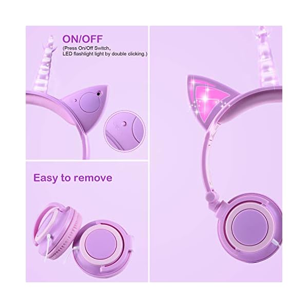 Unicorn-Kids-Headphones-Glowing-Cat-Ear-Headphones-with-85db-Volume-Limit-Foldable-Headphones-for-Kids-GirlsPurplePink esonstyle Unicorn Kids Headphones, Glowing Cat Ear Headphones with 85db Volume Limit, Foldable Headphones for Kids Girls…