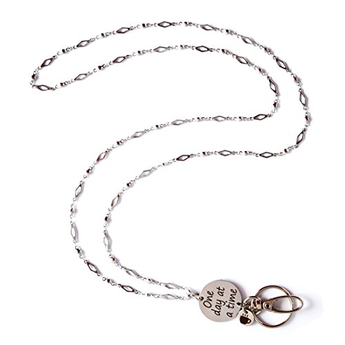 Crimmy - Fashion ID Necklace Lanyards for Women - Stainless Steel Chain ID Badge - Inspirational Pendant Necklace Lightweight ID Holder 34'' - Non Breakaway (one day at a time)