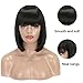 MERISIHAIR Short Bob Wigs Synthetic Hair Black Straight Wig with Flat Bangs 11 Inches Heat Resistant Kinky Full Wigs for Women Natural As Real Hair+Free Wig Cap(Black)
