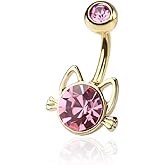 Pierced Owl 14GA 316L Stainless Steel CZ Crystal Cat Belly Button Ring