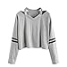 Keepfit Fashion Crop Tops, Striped Sweatshirt Causal Cut Out Shoulder Blouse for Women (M, Gray)