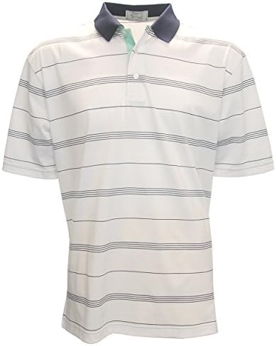 McIlhenny Varigated Stripe Polo Golf Shirt by Tabasco, Large White/Navy