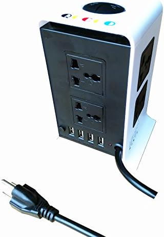 QOCOO 8 Outlet with 4 USB Universal Jack Smart Socket Cube Power Strip Surge Protector Adapter Converter Charging Station for Home Office School Phone Tablets PC TV, 6.5ft Heavy Duty Cord, 2500W Black