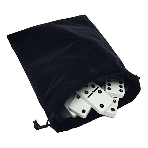 Domino Double Six 6 White Tiles Jumbo Tournament Professional Size with Spinners in Black Elegant Velvet Bag