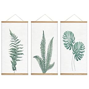 Hanging Poster with Wood Frames Beautiful Green Plants Home Wall Canvas Prints Ready to Hang - 18"x36"x3 Panels