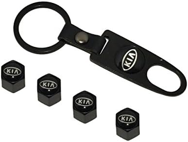 AEMULUS Combo Set Black Tire Stem Valve Caps and Black Keychain Tire Decoration For Car Auto KIA