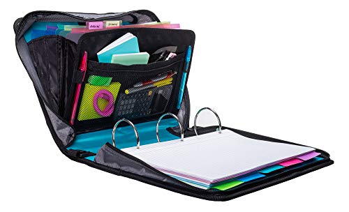Case-It T641P Zipper Binder, 3-Inch Capacity, with 5-Tab Expanding File, Zip Mesh Pocket, Shoulder Strap, Splatter Black