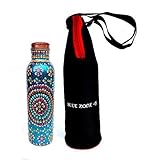 Rastogi Handicrafts Pure Copper Water Bottle (Joint Free & leak proof) Hand Painted With a Insulated Bag Art Work Vessel , Pitcher
