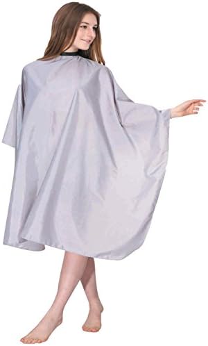 XMW Multipurpose Classic Hair Styling Salon Cape with Snaps Closure, Light Grey