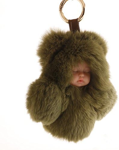 EOEO Baby Dolls Purse Car Pendant Rabbit Fur Keychain Plush Toy Bag Charm Key Ring (Army green)
