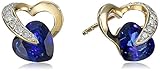 10k Yellow Gold Created Blue Sapphire Diamond Heart Earrings (1/12 cttw, I-J Color, I2-3 Clarity)