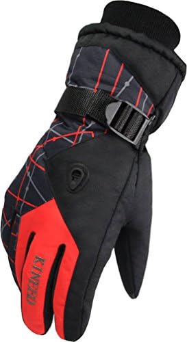 KINEED Men's Winter Waterproof Outdoor Warm Ski Gloves Athletic Cycling Gloves Red