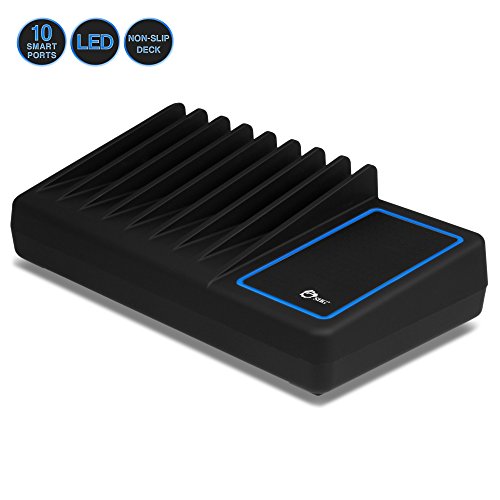 SIIG 90W Smart 10-Port USB Charging Station with Non-Slip Padded Deck and LED Ambient Light for Smar - //coolthings.us