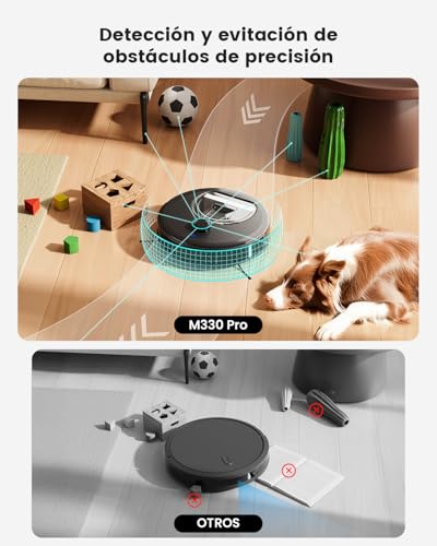 Lefant M330 Pro Robot Aspirador y Trapeador con Premium Navegación dToF LiDAR, 5000Pa, 150min, Mini Diámetro 28cm, Barre, Aspira, Friega y Pasa la Mopa, App/Alexa/i Watch, TotalSurface, Negro