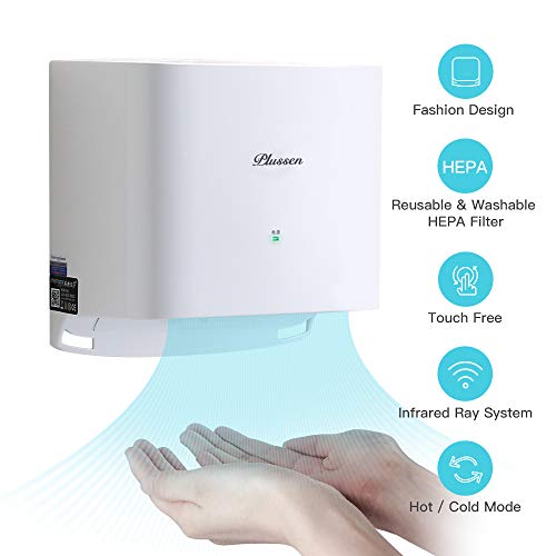 PLUSSEN Automatic Commercial Hand Dryers for Bathrooms with HEPA Filter, Cold/Hot Air Compact Electric Hand Dryer Machine | Abs Cover | 1000W | 110-120V (White 2) - Thumbnail 6