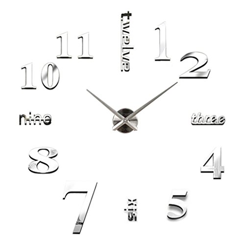 3D Wall Stickers, Boofab Acrylic Modern DIY Wall Clock 3D Mirror Surface Sticker Home Office Decor (C) - Thumbnail 3