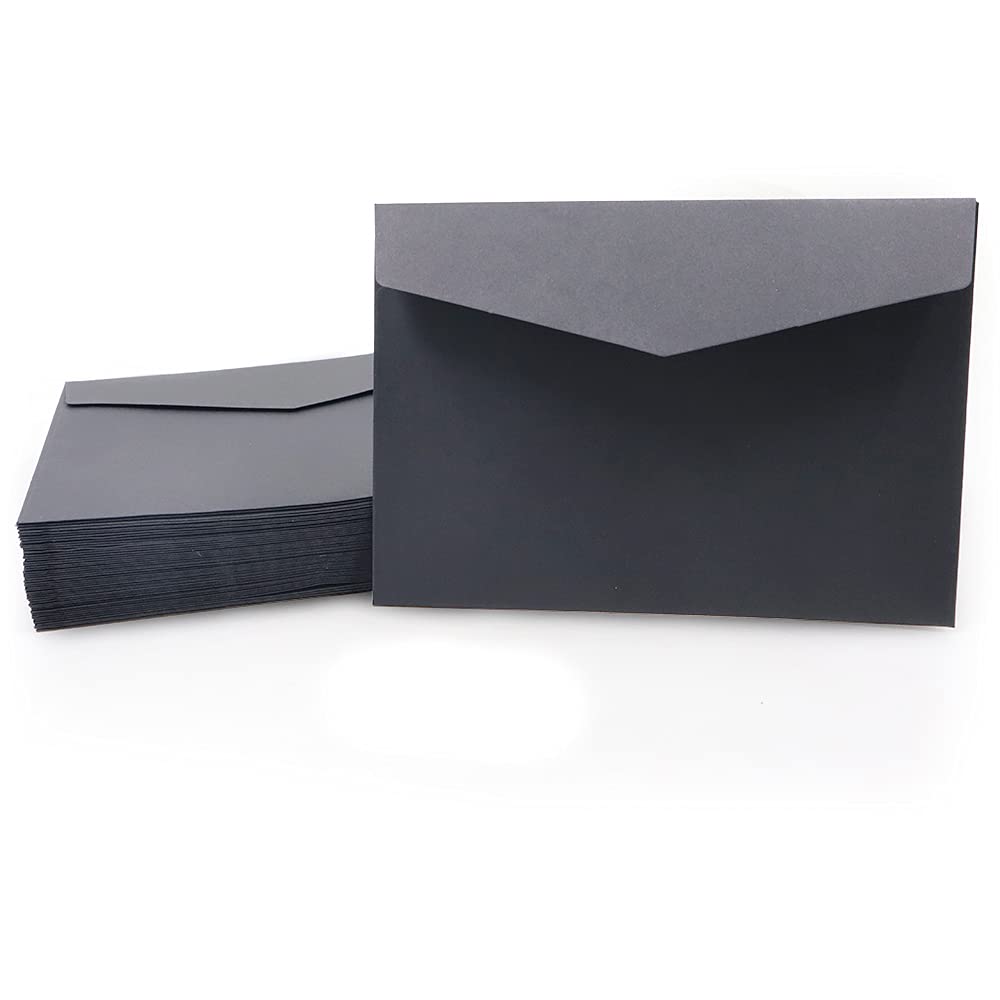 60Pcs 12.5 * 17.5 cm V-Flap Envelopes, Colorful Envelopes for Postcards, Greeting Cards Checks Letters Windowless Design Birthday (Black)