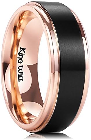 King Will 6/8mm Wedding Band for Men, Silver/Black Hammered Titanium Wedding Ring Inlaid Wood Inner Hole, Wedding Band for Men Matte Brushed Comfort Fit 7-14