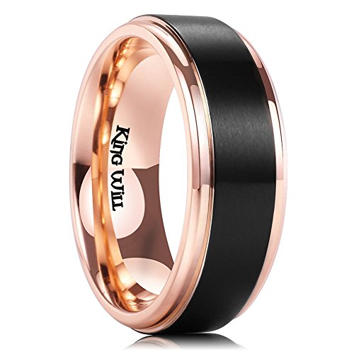 King Will 6/8mm Wedding Band for Men, Silver/Black Hammered Titanium Wedding Ring Inlaid Wood Inner Hole, Wedding Band for Men Matte Brushed Comfort Fit 7-14