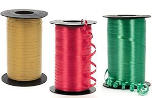 Image of Christmas Curling Ribbon, Red, Emerald, and Gold Curling Ribbon. 350 Yards of Each Color!
