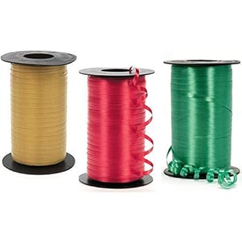 Christmas Curling Ribbon, Red, Emerald, and Gold Curling Ribbon. 350 Yards of Each Color!