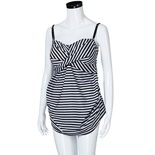 Meyerlbama Womens Bikini, Maternity Tankini Stripe Print Swimsuit Off Shouler Pregnant Suit (XL, Black)