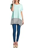 82 Days Women'S Rayon Short Sleeves Loose Fit Tunic With Stripe Contrast - Solid