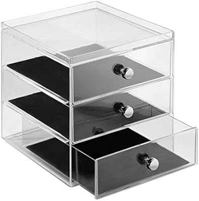 Amazon Com Interdesign Clarity 3 Drawer Jewelry Box Clear Black