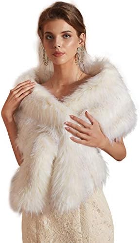 Ikerenwedding Women's Wedding Shawl Faux Fur Scarf Wraps for Evening/Party/Show