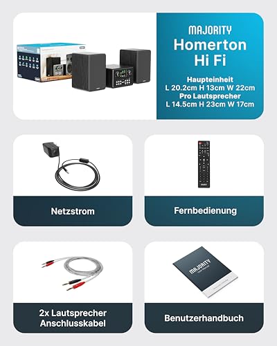 Internet Radio WLAN Stereo System | HiFi System DAB+ & FM | CD Player Bluetooth 5.3 | Music System with Shelf Speakers | Compact Systems with Spotify Connect & Podcasts | MAJORITY Homerton HiFi