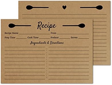 Kraft Recipe Cards 4x6 Double Sided - Set of 50 Recipe Cards - Wedding, Bridal Shower, Christmas, Holiday
